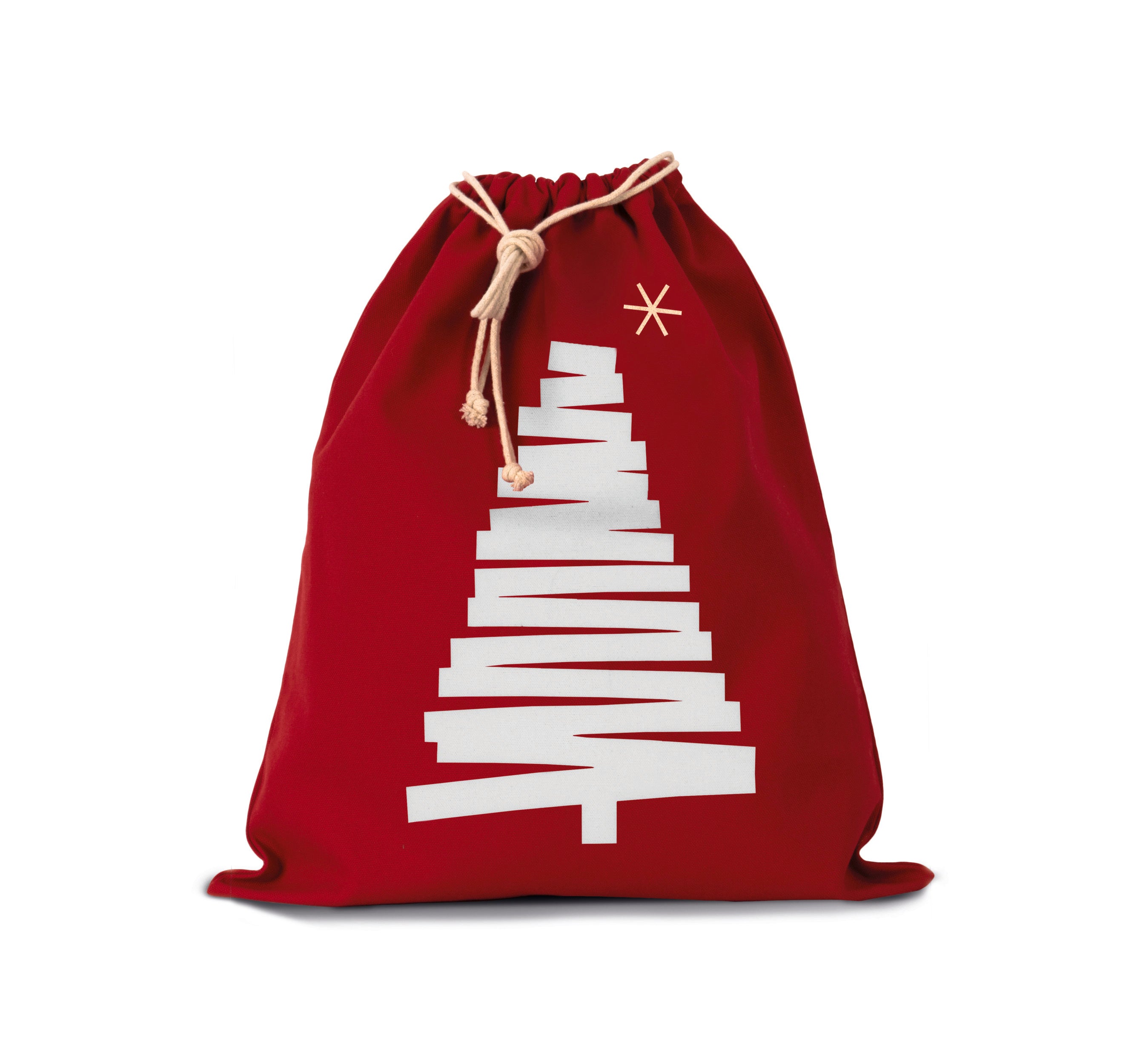 Cotton Bag With Christmas Tree Design And Drawcord Closure - KI0746