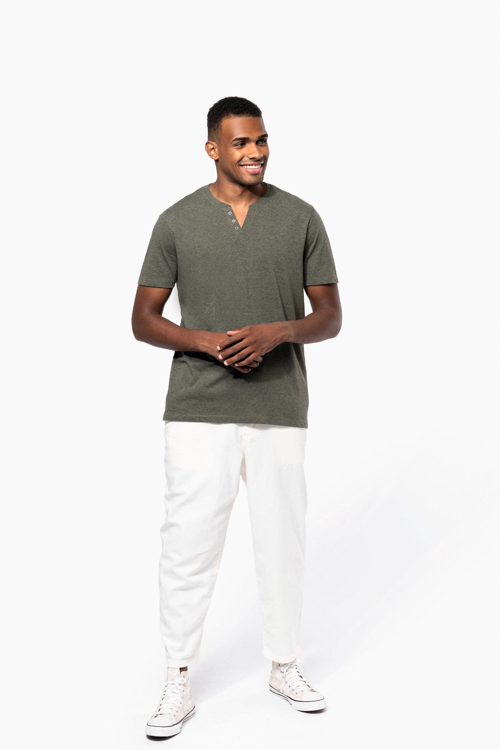 V-neck T-shirt With Buttons - 140 Gsm - KNS302