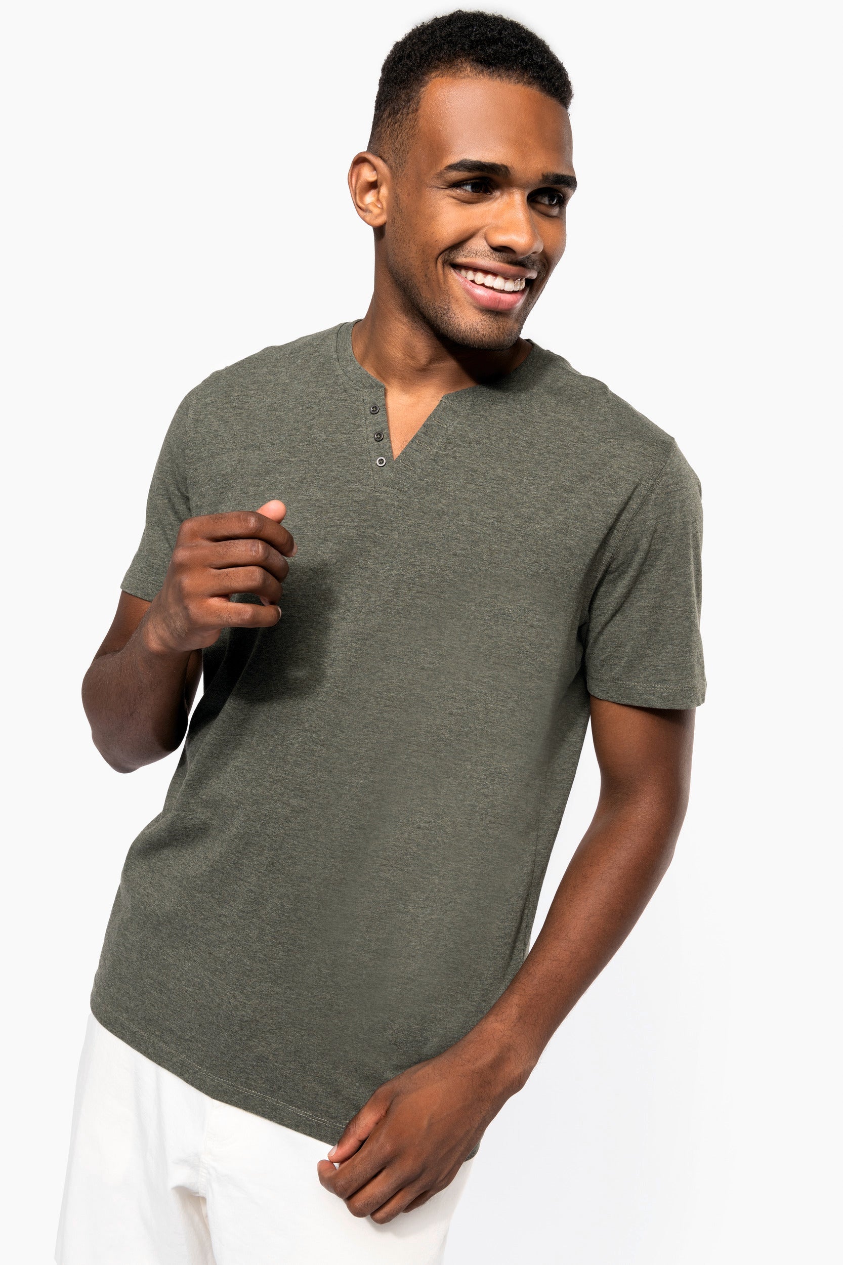 V-neck T-shirt With Buttons - 140 Gsm - KNS302